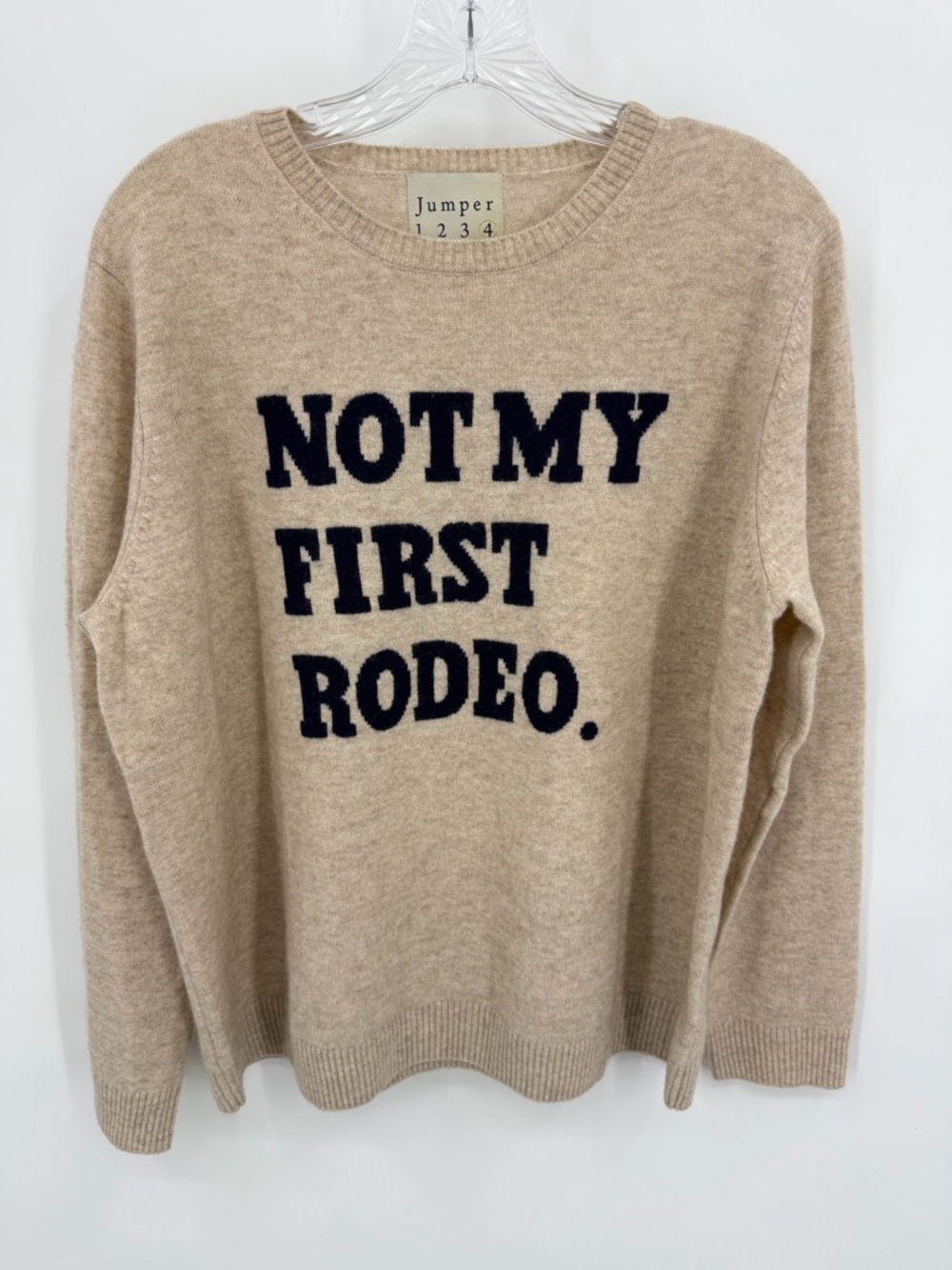 Jumper 1234 Not My First Rodeo Sweater Cashmere Wool Blend Tan Size 4, L/XL